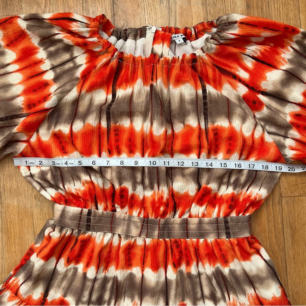 Yakira Bella Dress Tiered Ruffle Hem Size S Orange Tie Dye Boho Balloon Sleeve - Picture 9 of 11
